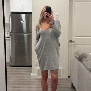 Aritzia Gray V-Neck Mini Sweater Dress